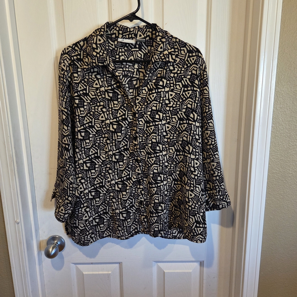 New Tribal Design Black and Cream Blouse XL
